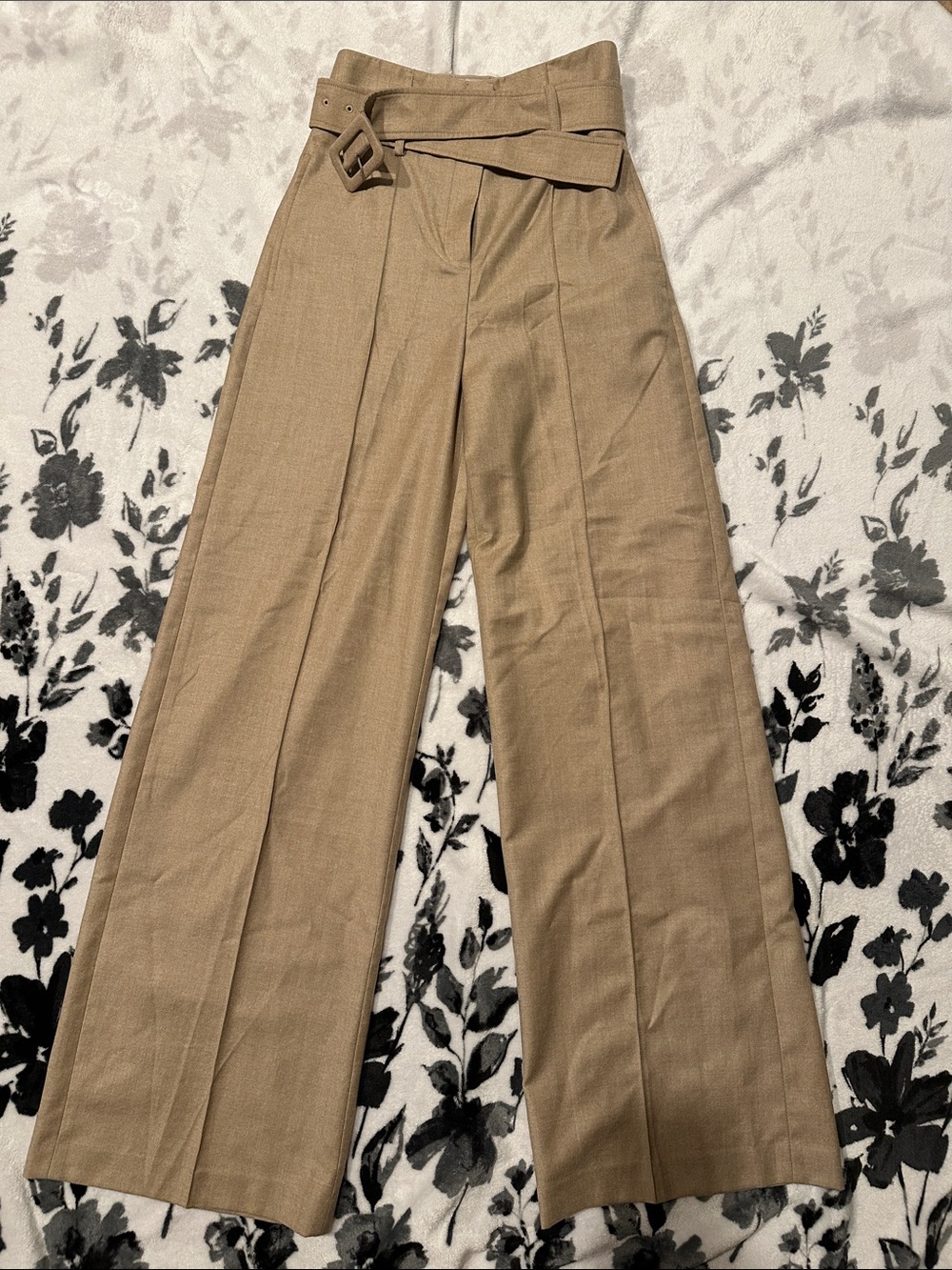 Theory Taupe Wide-Leg Belted Trousers